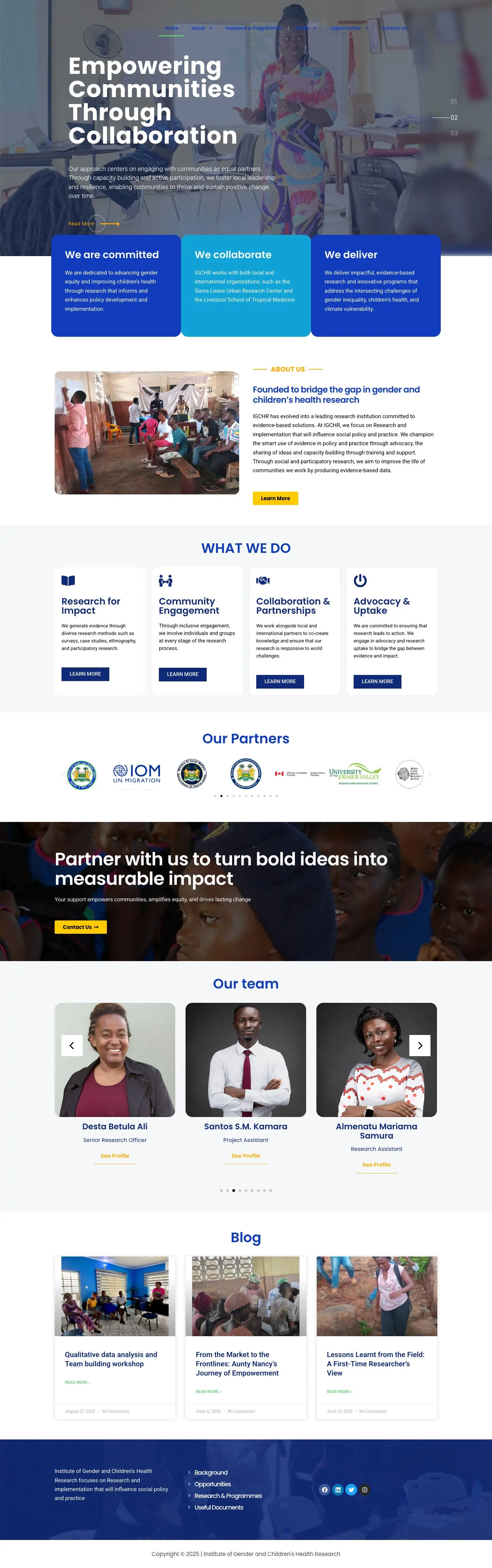 IGCHR homepage, desktop view
