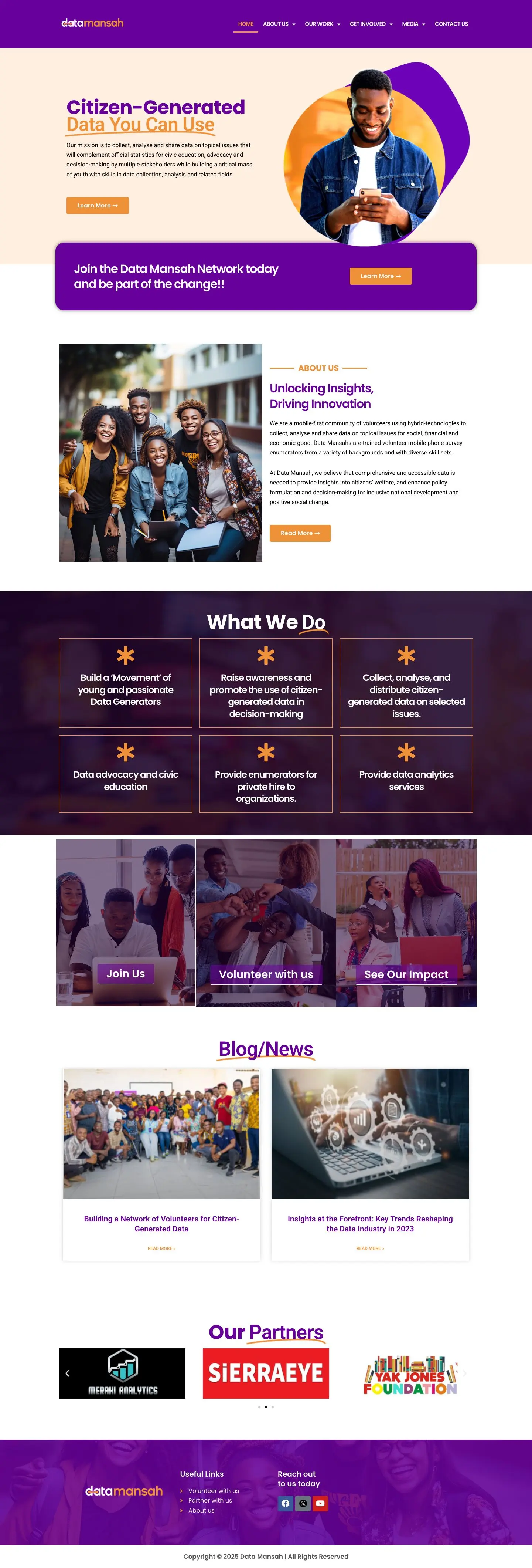 Data Mansah homepage, desktop view
