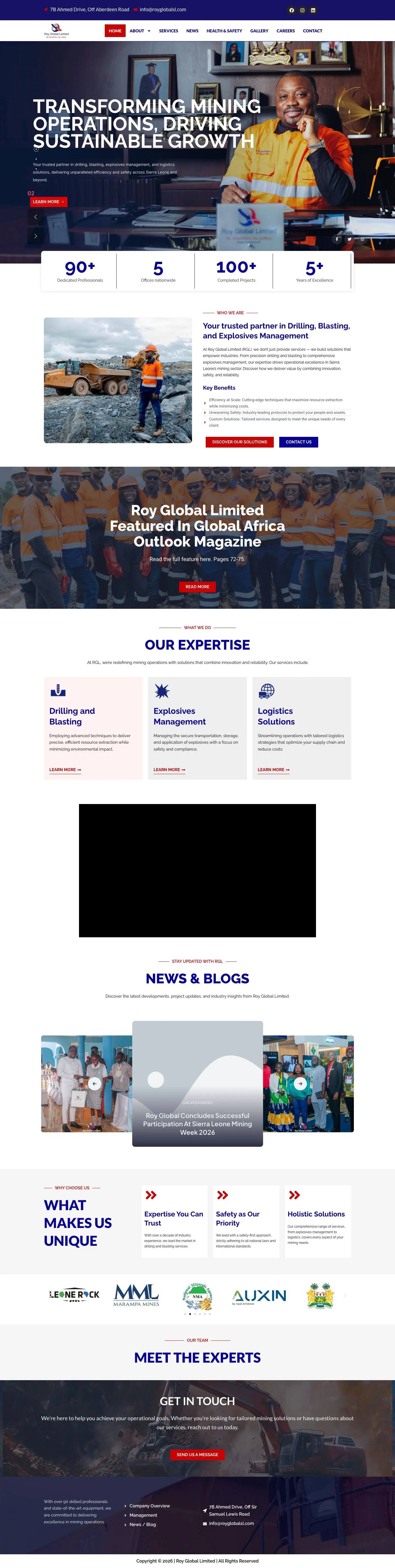 Roy Global Limited homepage, desktop view
