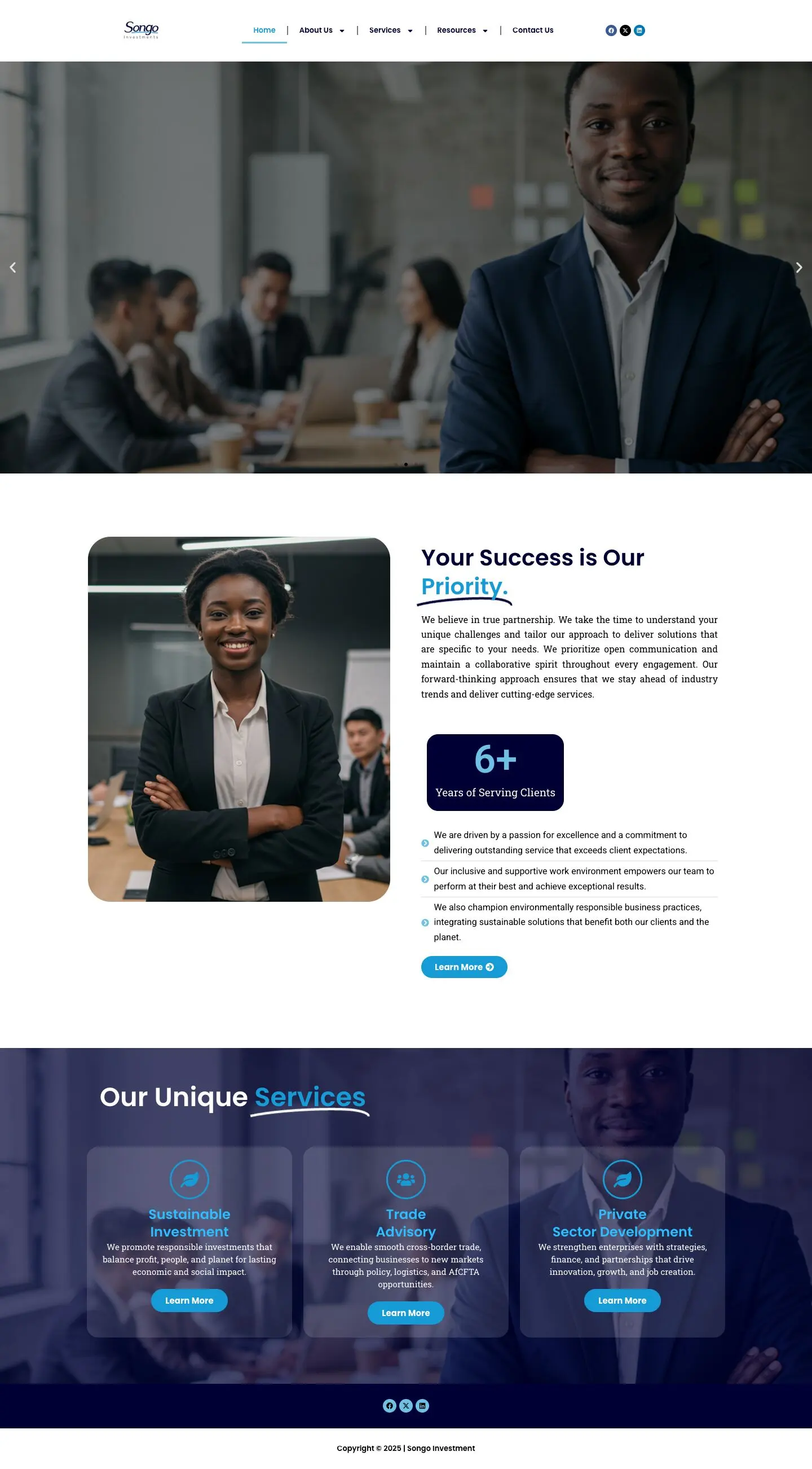 Songo Investments homepage, desktop view