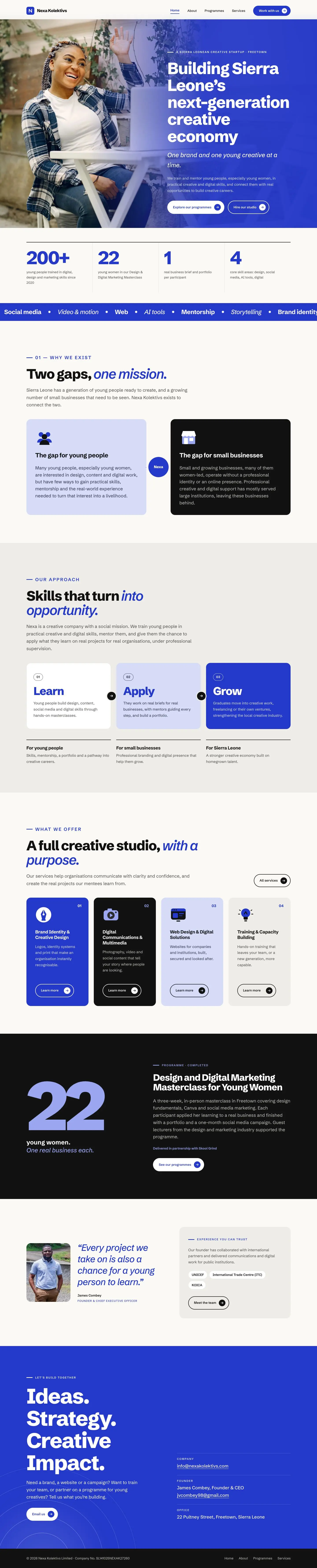 Nexa Kolektivs homepage, desktop view