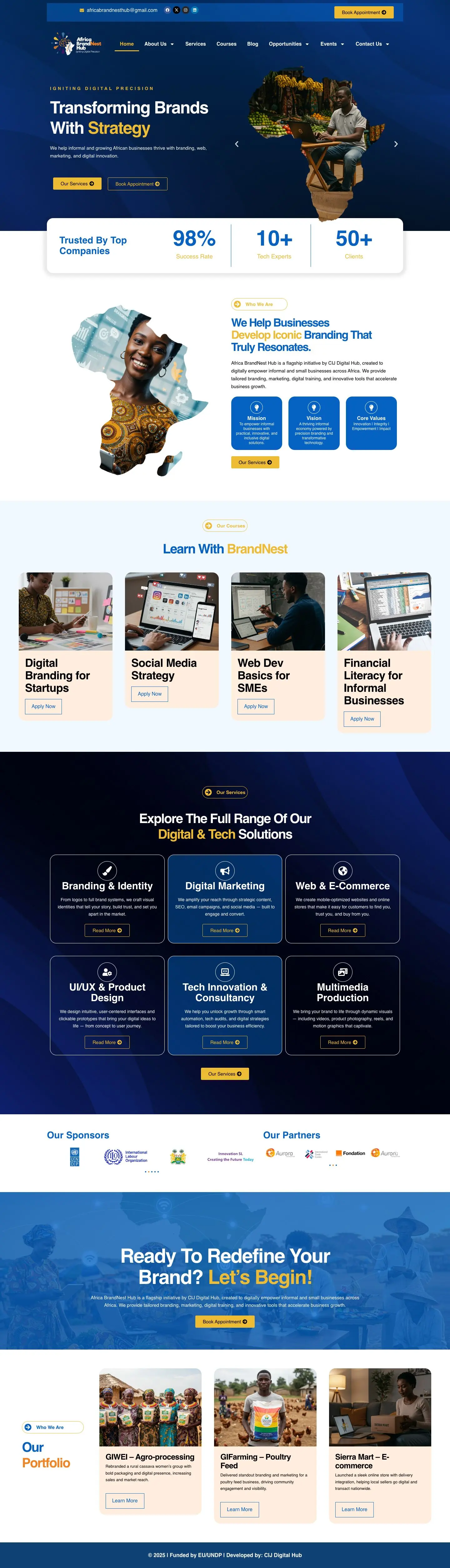 Africa BrandNest Hub homepage, desktop view