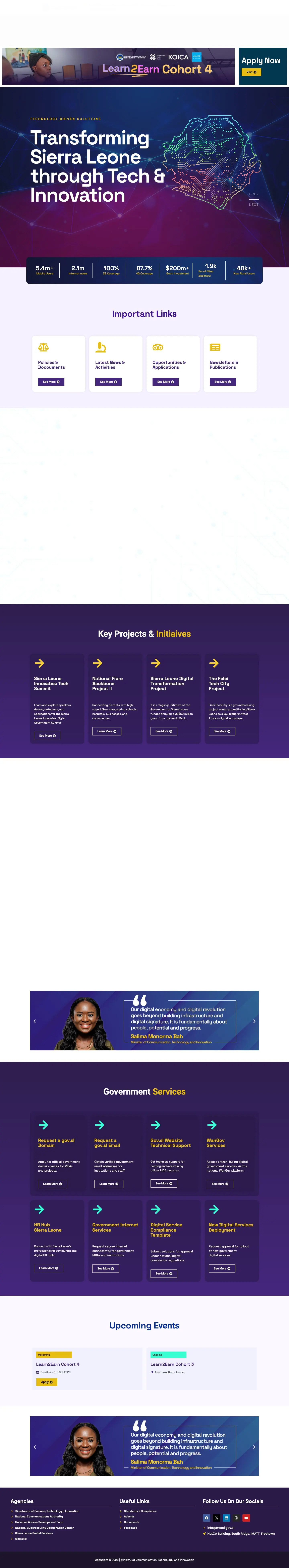Ministry of Communication, Technology and Innovation homepage, desktop view