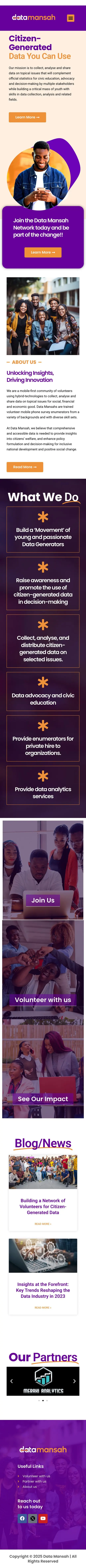 Data Mansah homepage, phone view